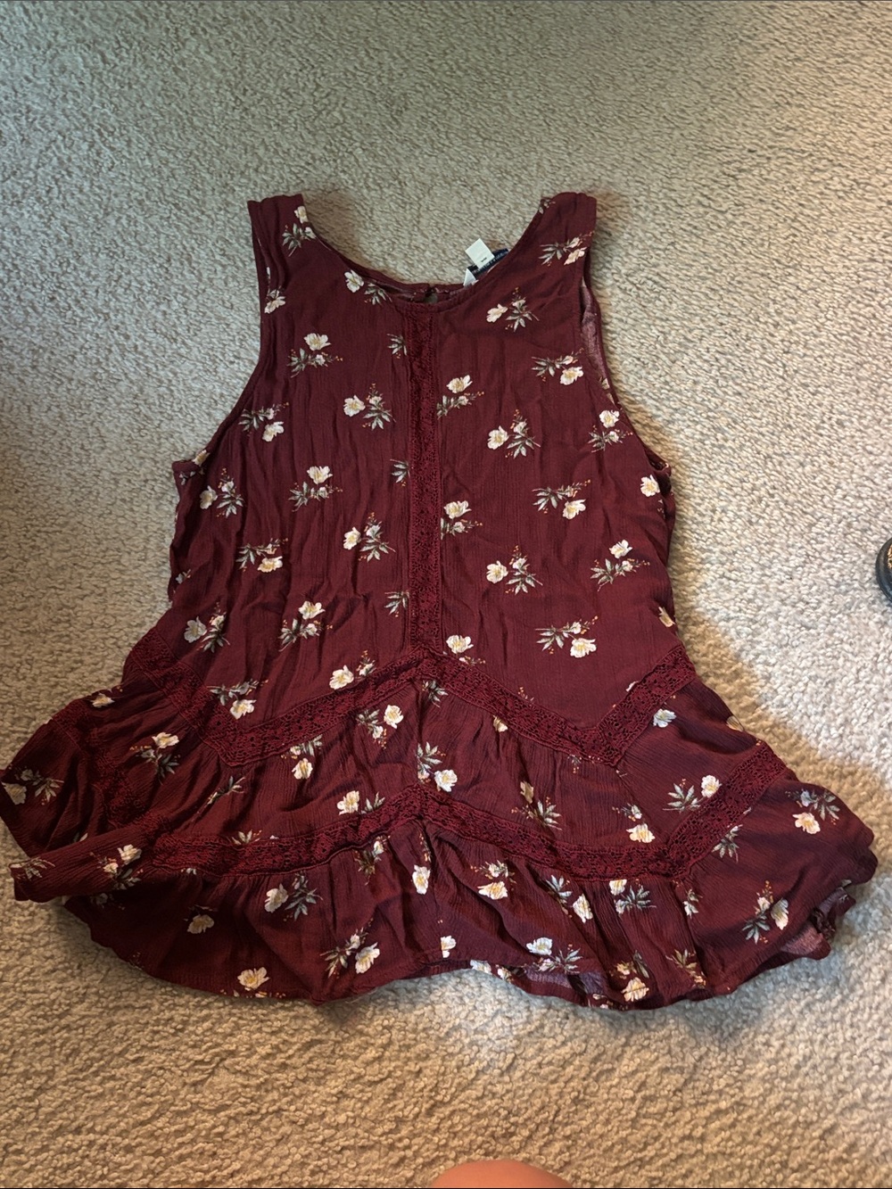 American Eagle Outfitters Floral Burgundy Peplum Tank